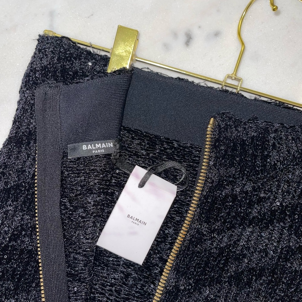 Balmain Black Sequin-Embellished Houndstooth Stretch-Knit Skirt - Picture 13 of 16